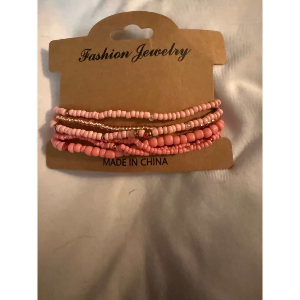 Peach  Stretch Bracelet Set Multi Strand Seed Bead Stackable Jewelryh